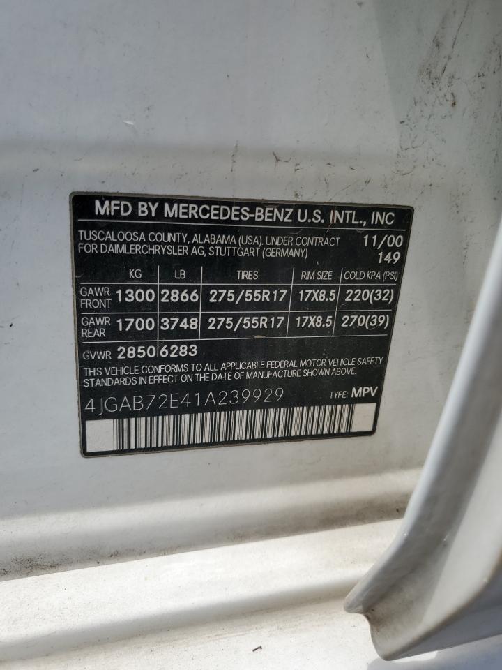 2001 Mercedes-Benz Ml 430 VIN: 4JGAB72E41A239929 Lot: 65378465
