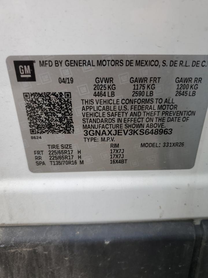 2019 Chevrolet Equinox Lt VIN: 3GNAXJEV3KS648963 Lot: 65400395