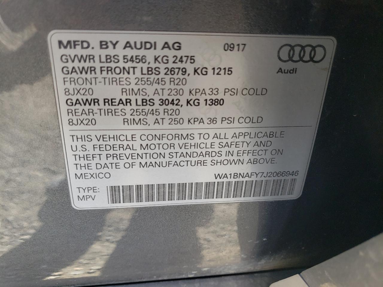 2018 Audi Q5 Premium Plus VIN: WA1BNAFY7J2066946 Lot: 63344755