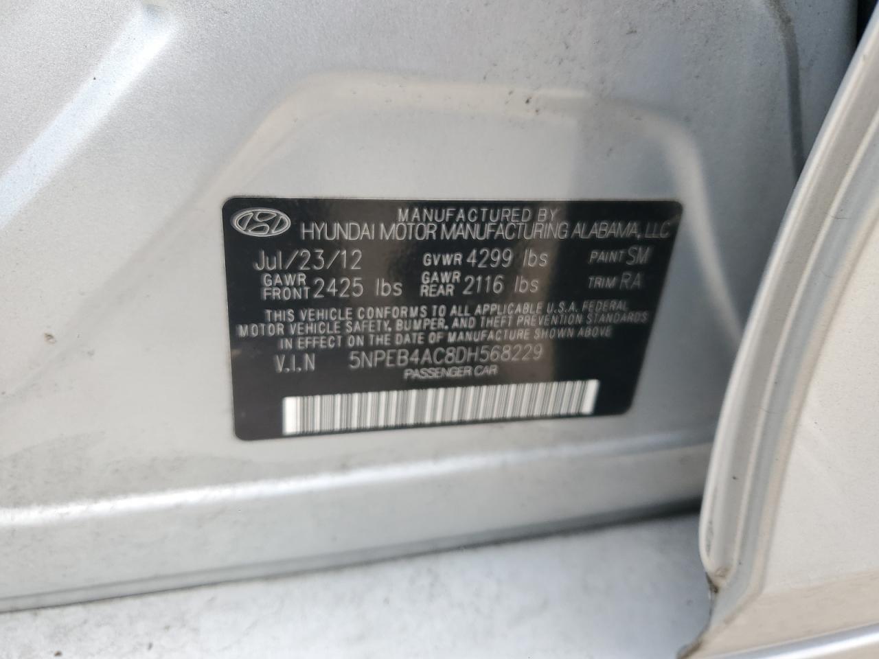 2013 Hyundai Sonata Gls VIN: 5NPEB4AC8DH568229 Lot: 64228605