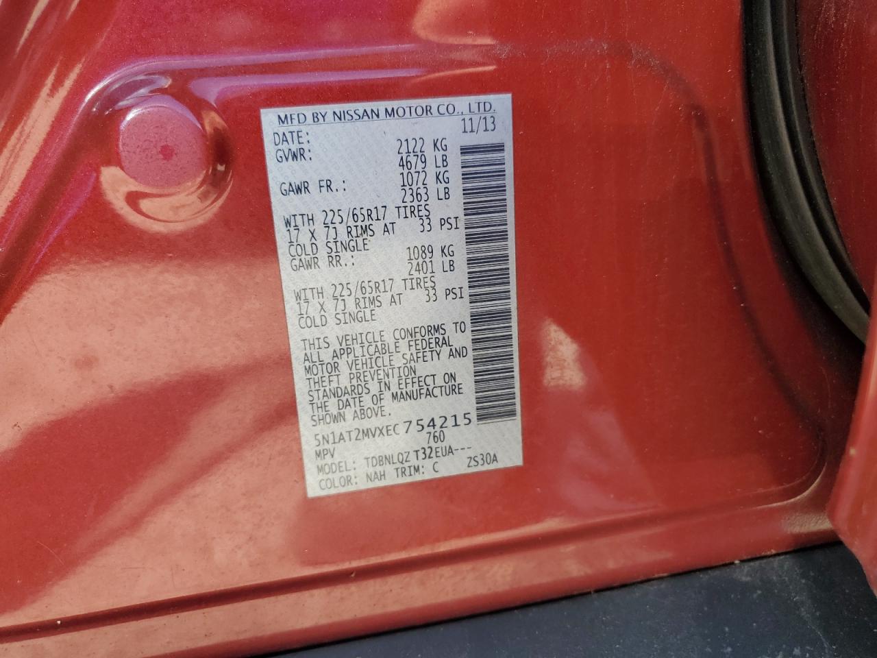 2014 Nissan Rogue S VIN: 5N1AT2MVXEC754215 Lot: 65067435