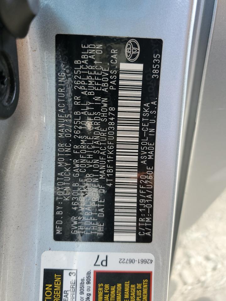 2015 Toyota Camry Le VIN: 4T1BF1FK6FU038478 Lot: 64141055