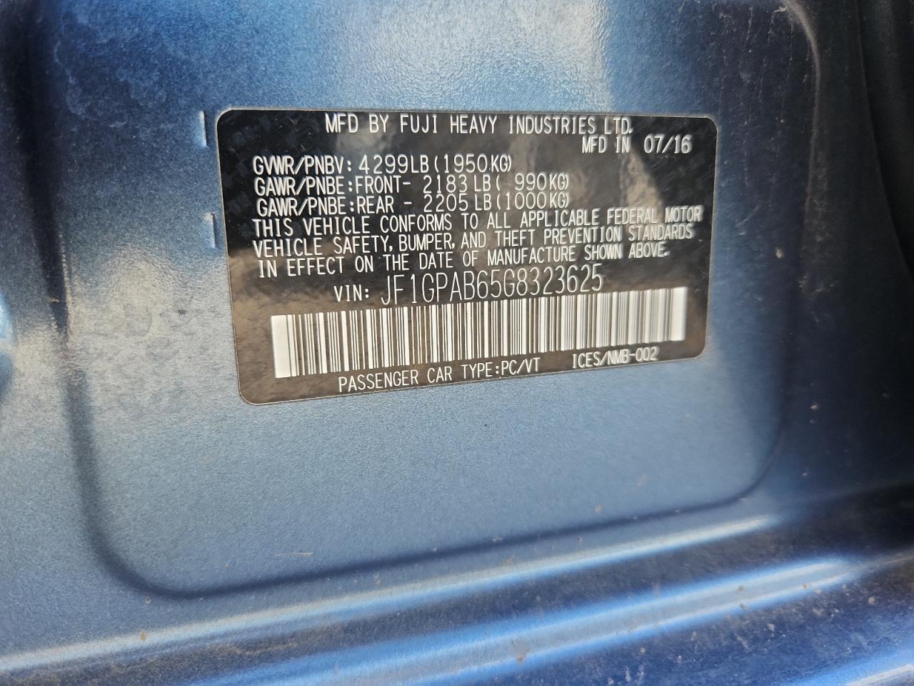 2016 Subaru Impreza Premium VIN: JF1GPAB65G8323625 Lot: 64021585