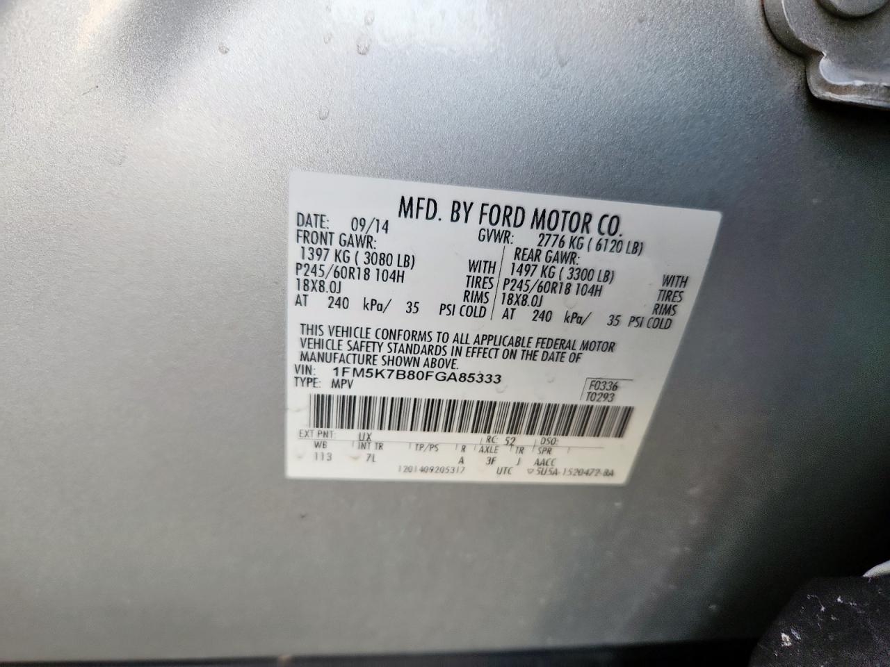 2015 Ford Explorer VIN: 1FM5K7B80FGA85333 Lot: 63873465