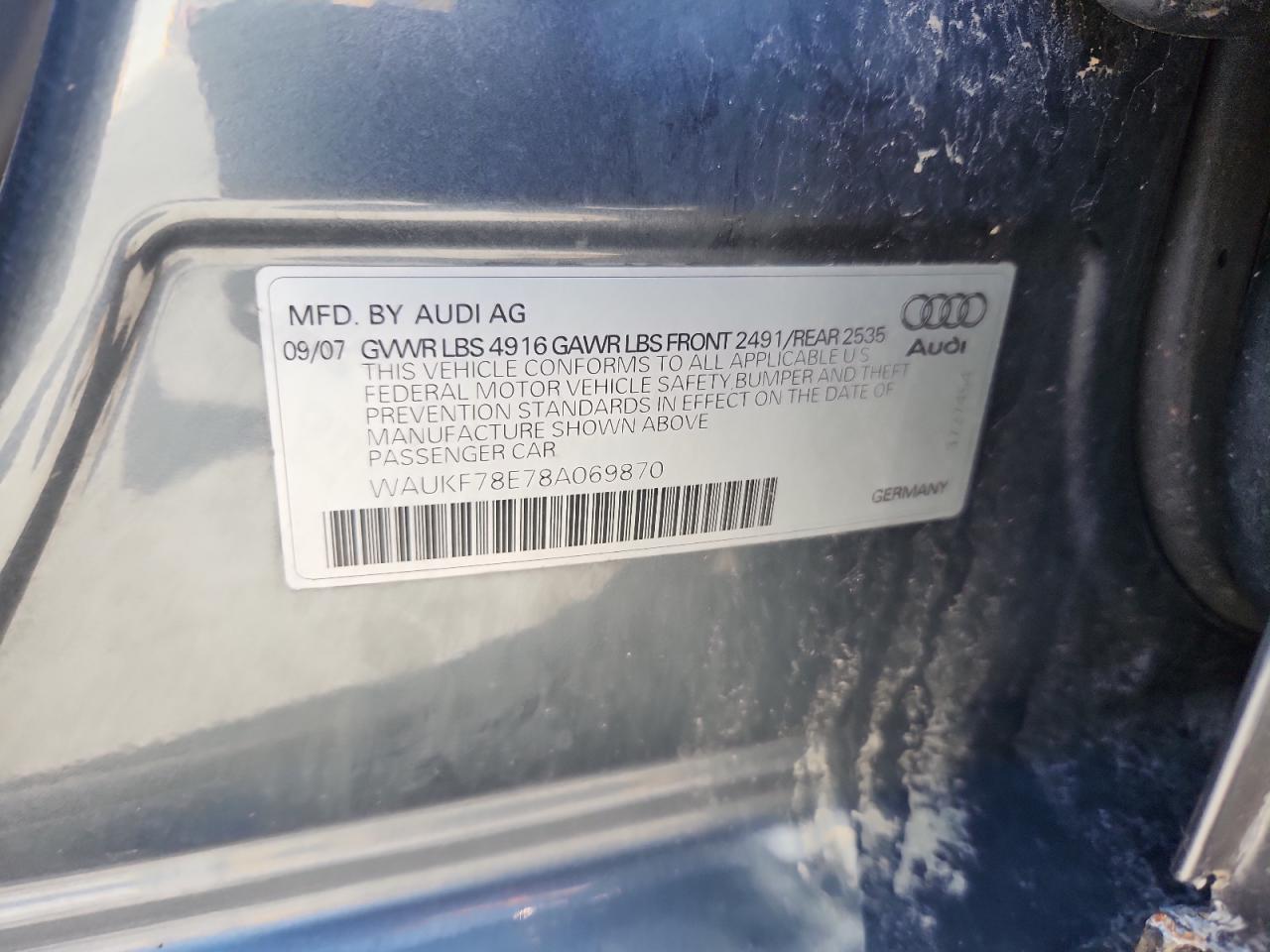 2008 Audi A4 2.0T Avant Quattro VIN: WAUKF78E78A069870 Lot: 64677145