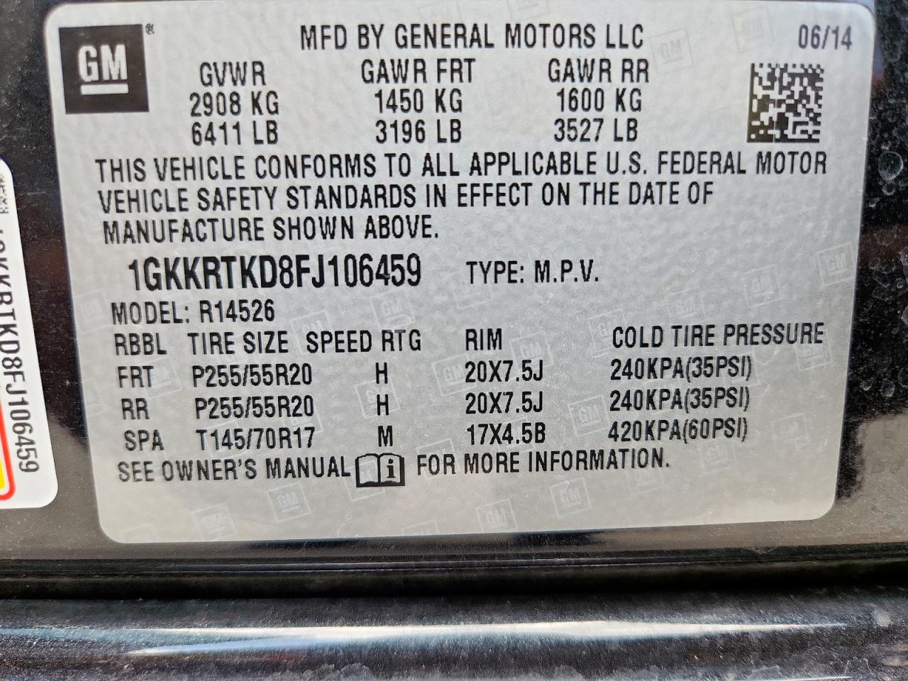 2015 GMC Acadia Denali VIN: 1GKKRTKD8FJ106459 Lot: 64975195