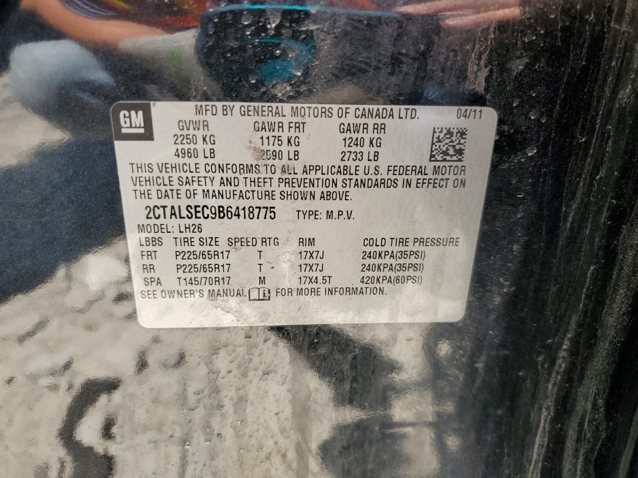 2011 GMC Terrain Sle VIN: 2CTALSEC9B6418775 Lot: 63628965