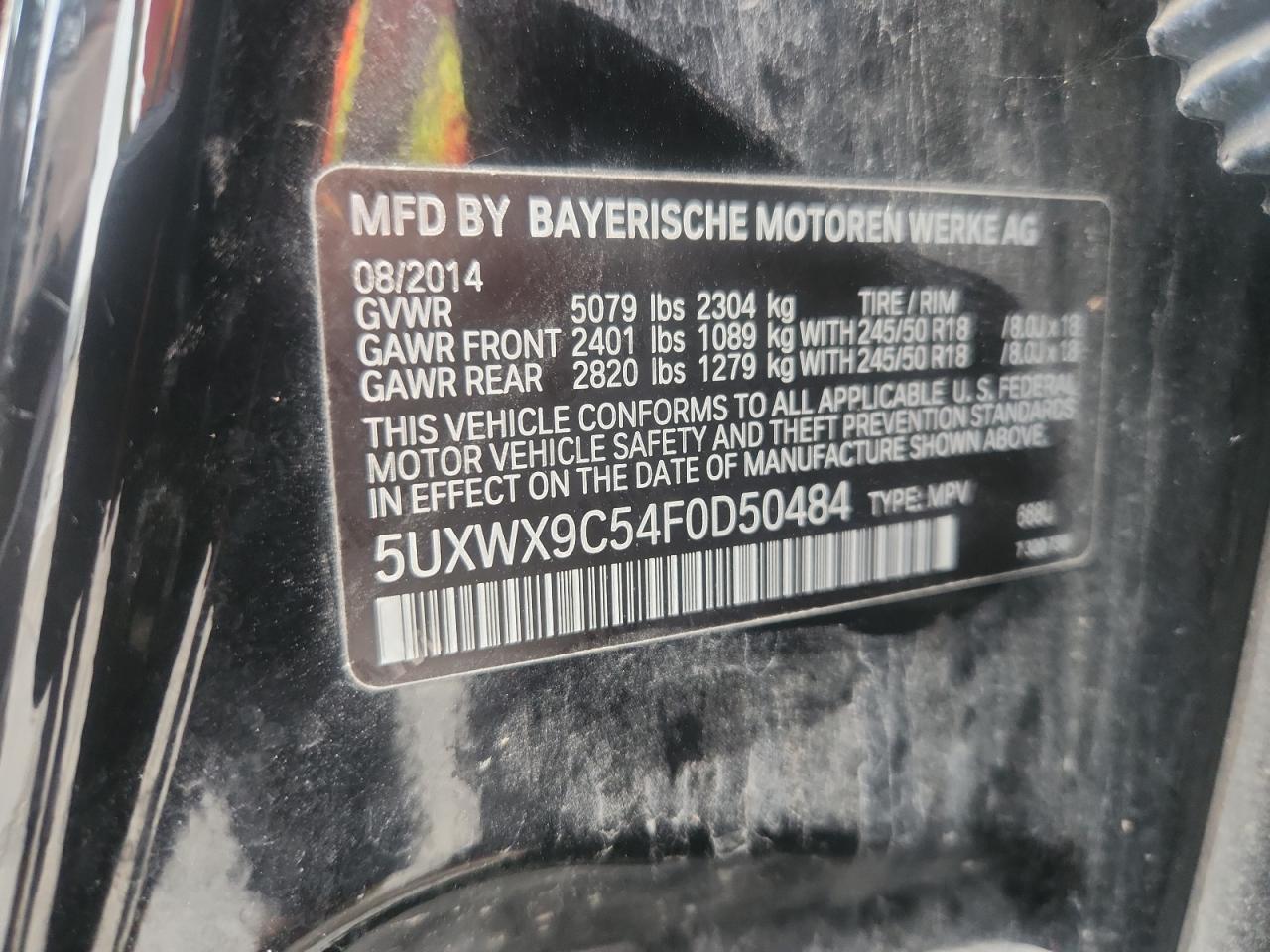 2015 BMW X3 xDrive28I VIN: 5UXWX9C54F0D50484 Lot: 64222445