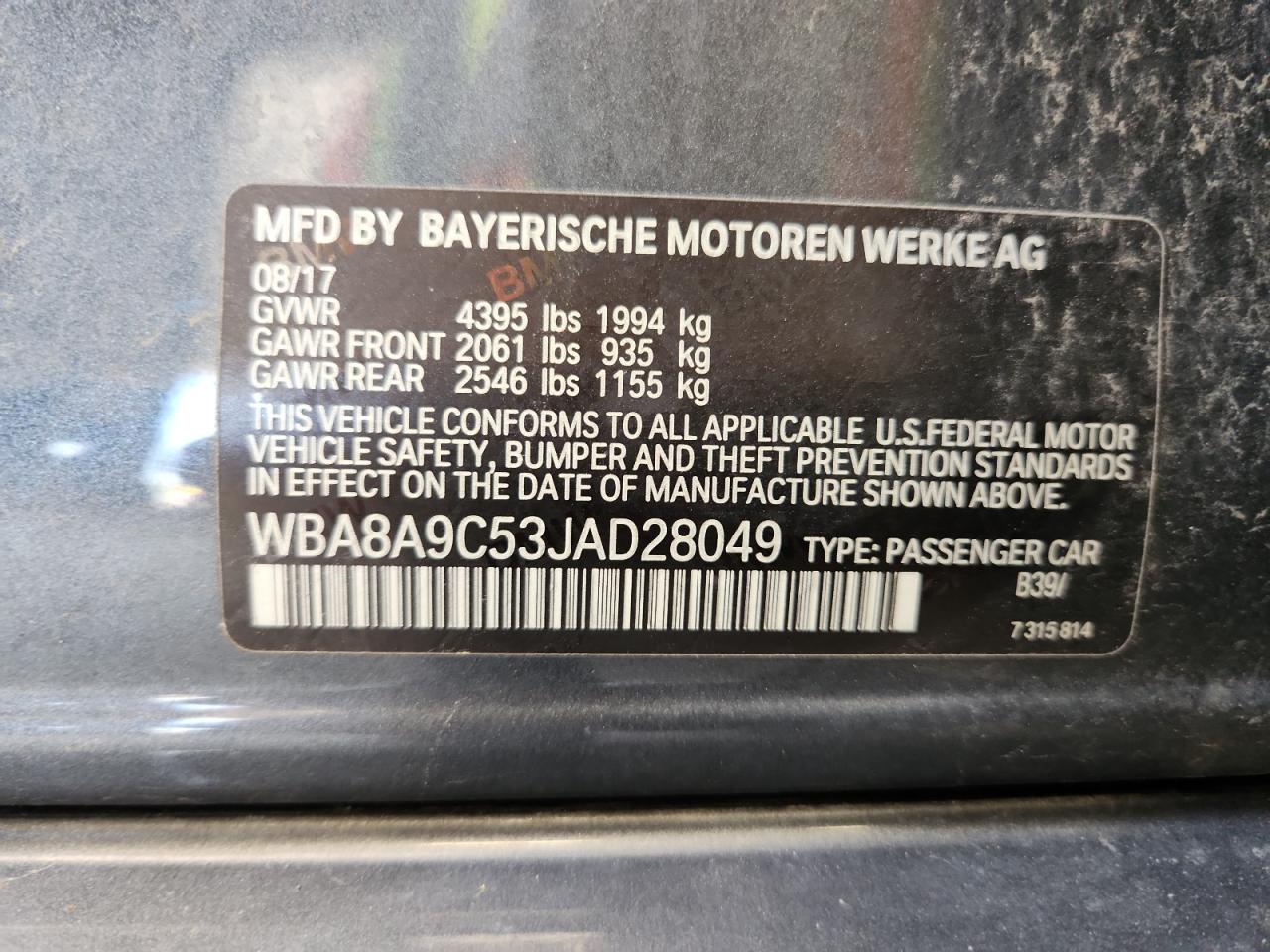 2018 BMW 320 I VIN: WBA8A9C53JAD28049 Lot: 64699635