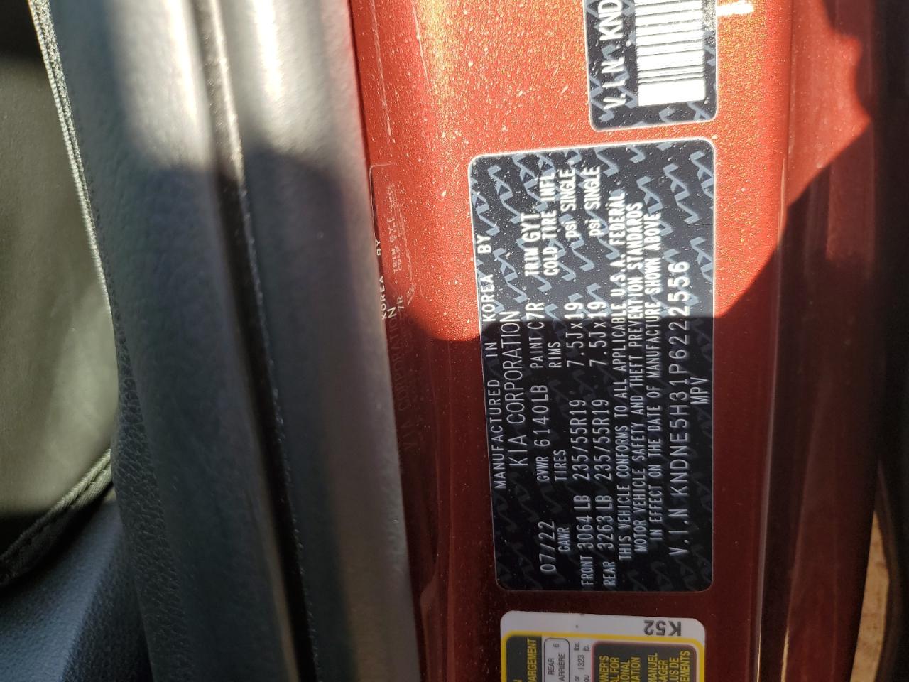 2023 Kia Carnival Sx VIN: KNDNE5H31P6222556 Lot: 63106525
