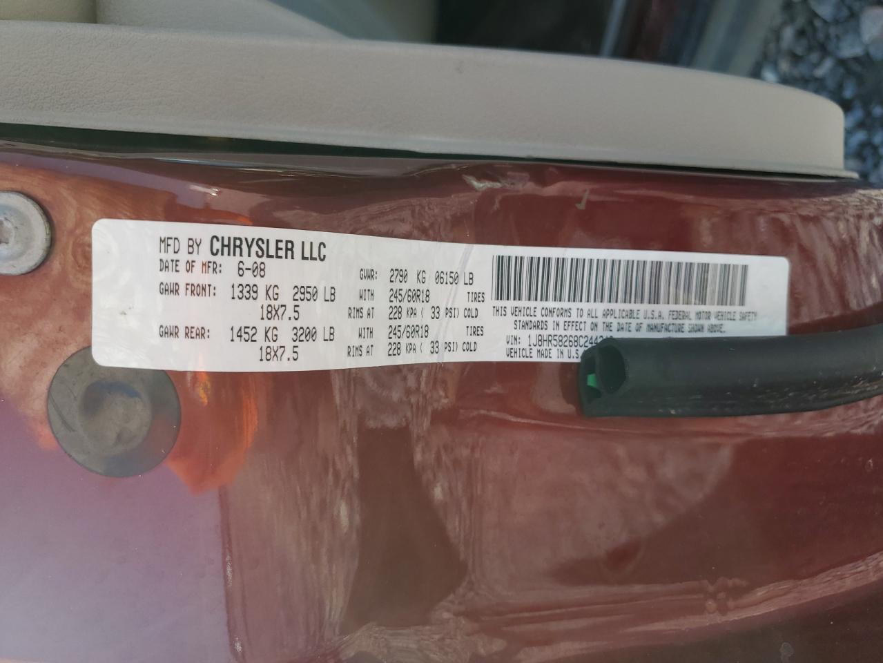 2008 Jeep Grand Cherokee Limited VIN: 1J8HR58268C244346 Lot: 64240565