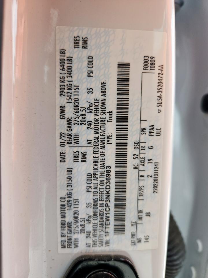 2022 Ford F150 Supercrew VIN: 1FTEW1CP3NKD36983 Lot: 61388665