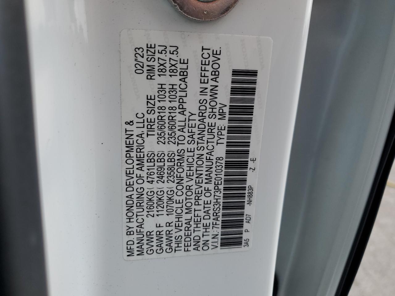 2023 Honda Cr-V Exl VIN: 7FARS3H73PE010378 Lot: 65441025