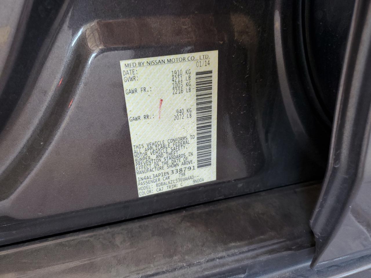 2014 Nissan Altima 2.5 VIN: 1N4AL3AP1EN338791 Lot: 65182515