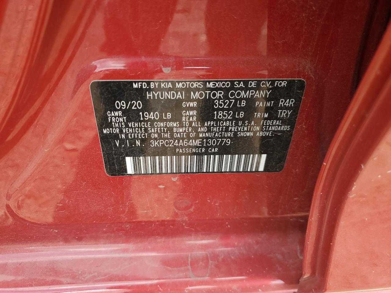 2021 Hyundai Accent Se VIN: 3KPC24A64ME130779 Lot: 64181305