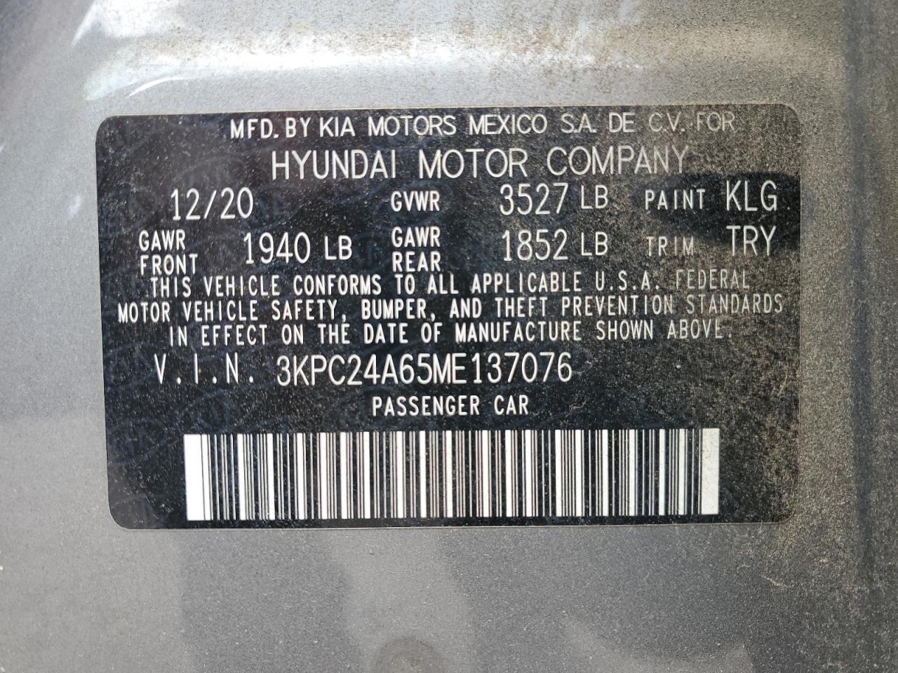 2021 Hyundai Accent Se VIN: 3KPC24A65ME137076 Lot: 64447195