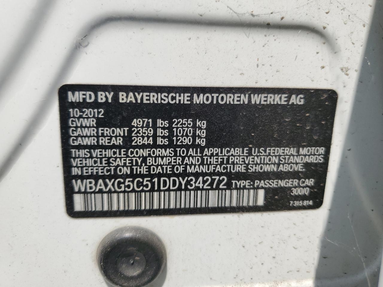 2013 BMW 528 I VIN: WBAXG5C51DDY34272 Lot: 64649385