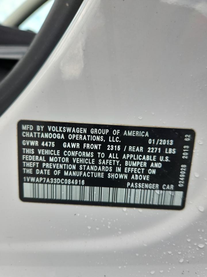 2013 Volkswagen Passat S VIN: 1VWAP7A33DC084916 Lot: 64011845
