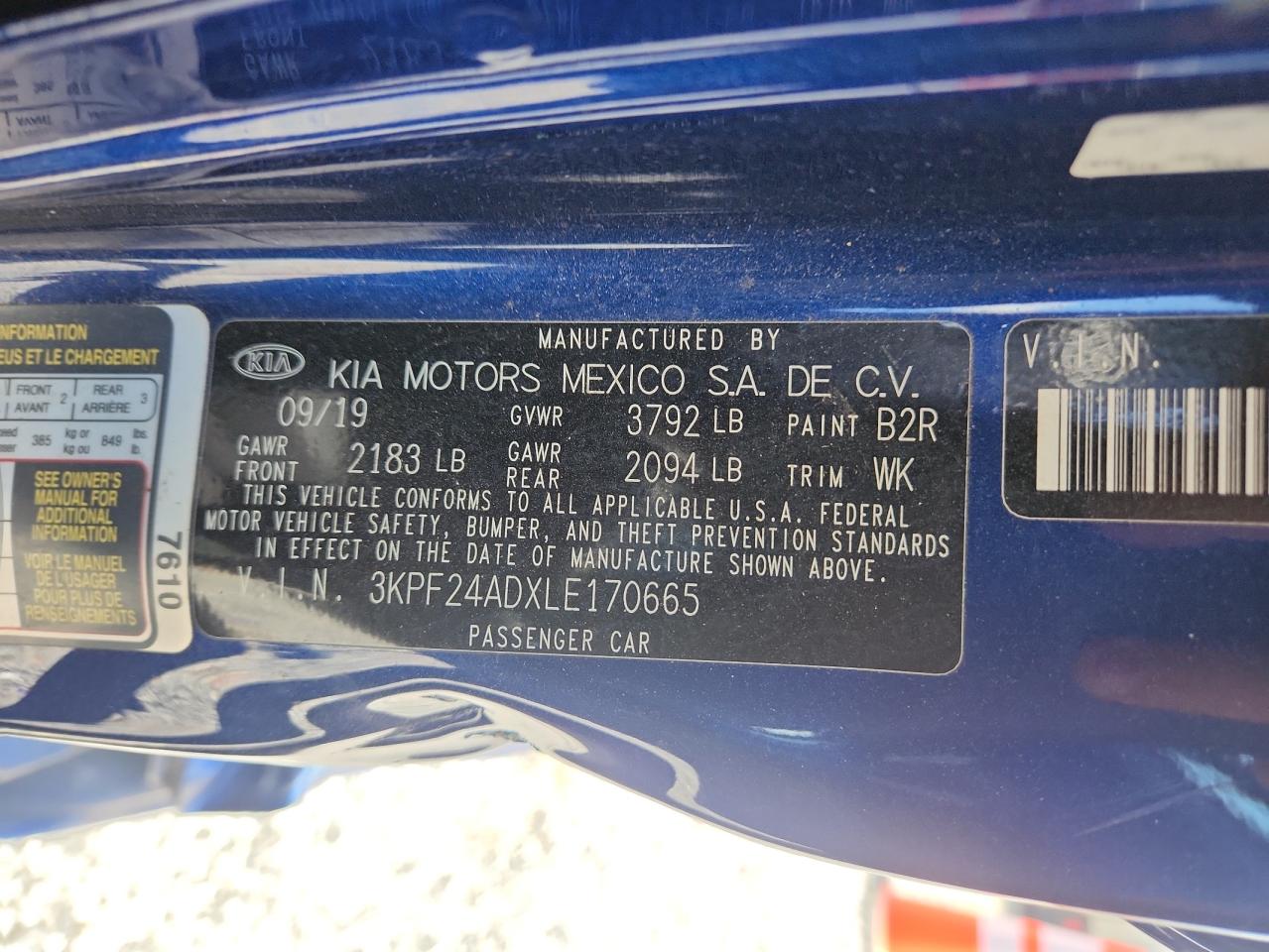 2020 Kia Forte Fe VIN: 3KPF24ADXLE170665 Lot: 65289815
