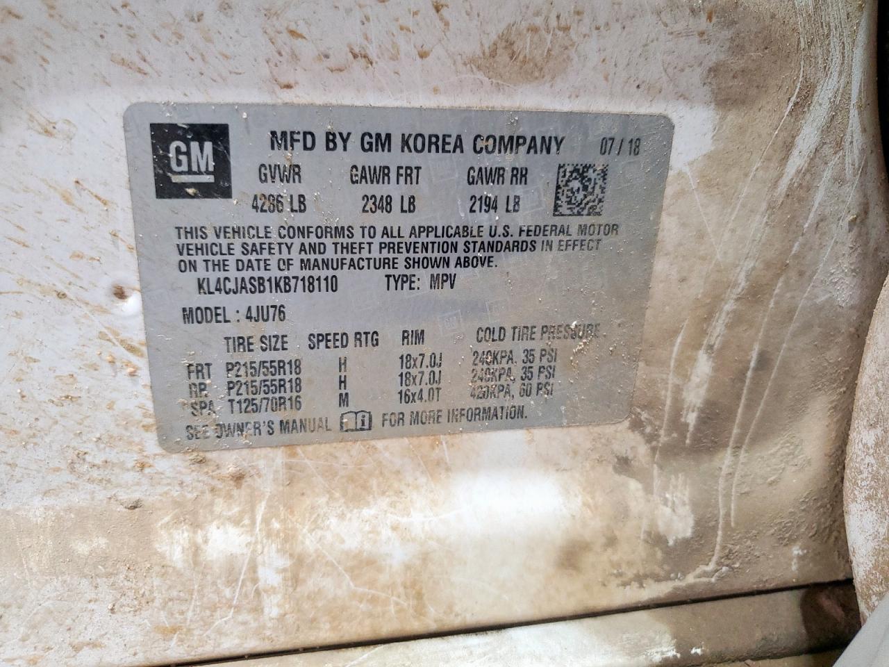 2019 Buick Encore Preferred VIN: KL4CJASB1KB718110 Lot: 62967855
