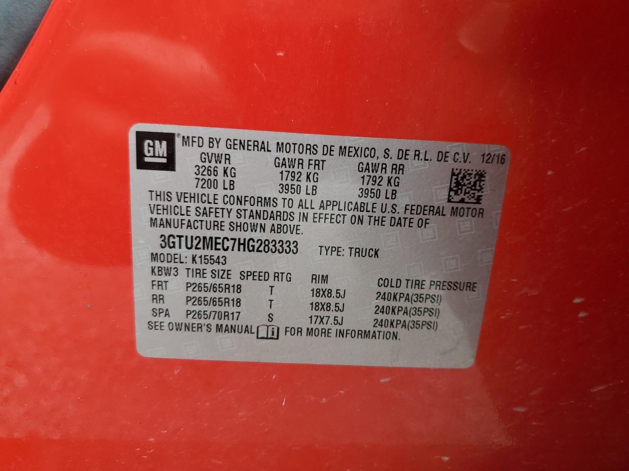 2017 GMC Sierra K1500 Sle VIN: 3GTU2MEC7HG283333 Lot: 63159315