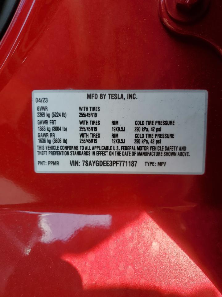 2023 Tesla Model Y VIN: 7SAYGDEE3PF771187 Lot: 63708115