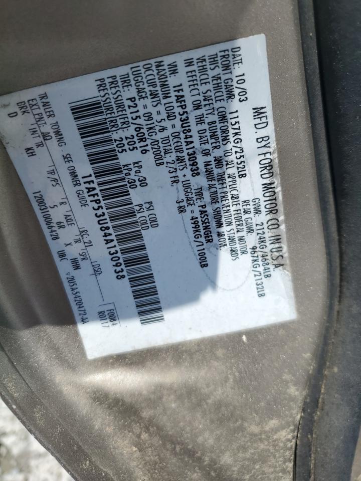 2004 Ford Taurus Se VIN: 1FAFP53U84A130938 Lot: 64774885