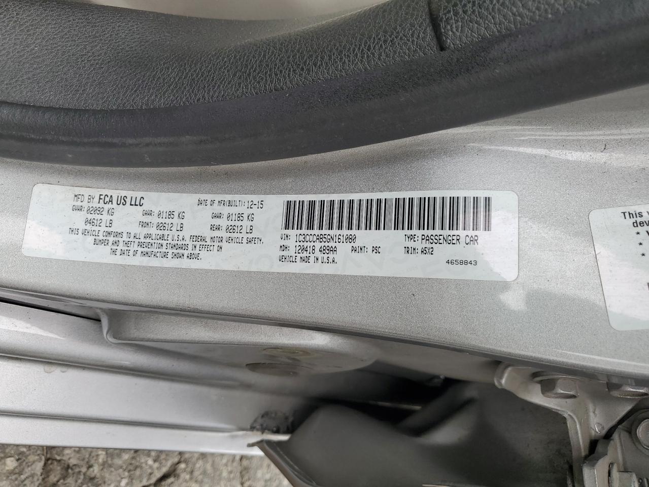 2016 Chrysler 200 Limited VIN: 1C3CCCAB5GN161080 Lot: 65651645