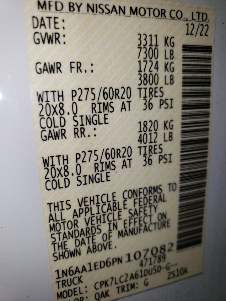 2023 Nissan Titan Sv VIN: 1N6AA1ED6PN107082 Lot: 63500865