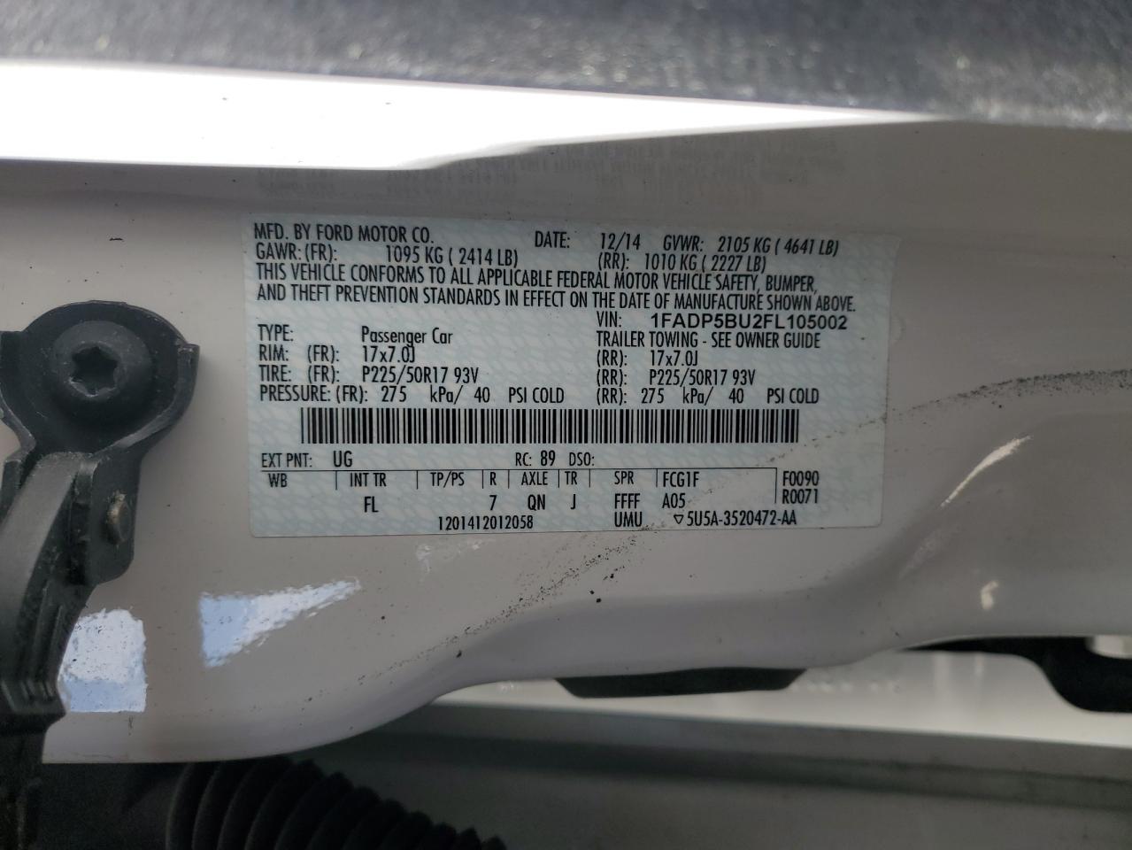 2015 Ford C-Max Sel VIN: 1FADP5BU2FL105002 Lot: 64478575
