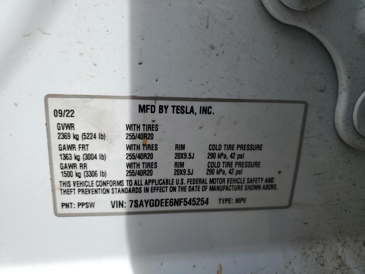 2022 Tesla Model Y VIN: 7SAYGDEE6NF545254 Lot: 63597435