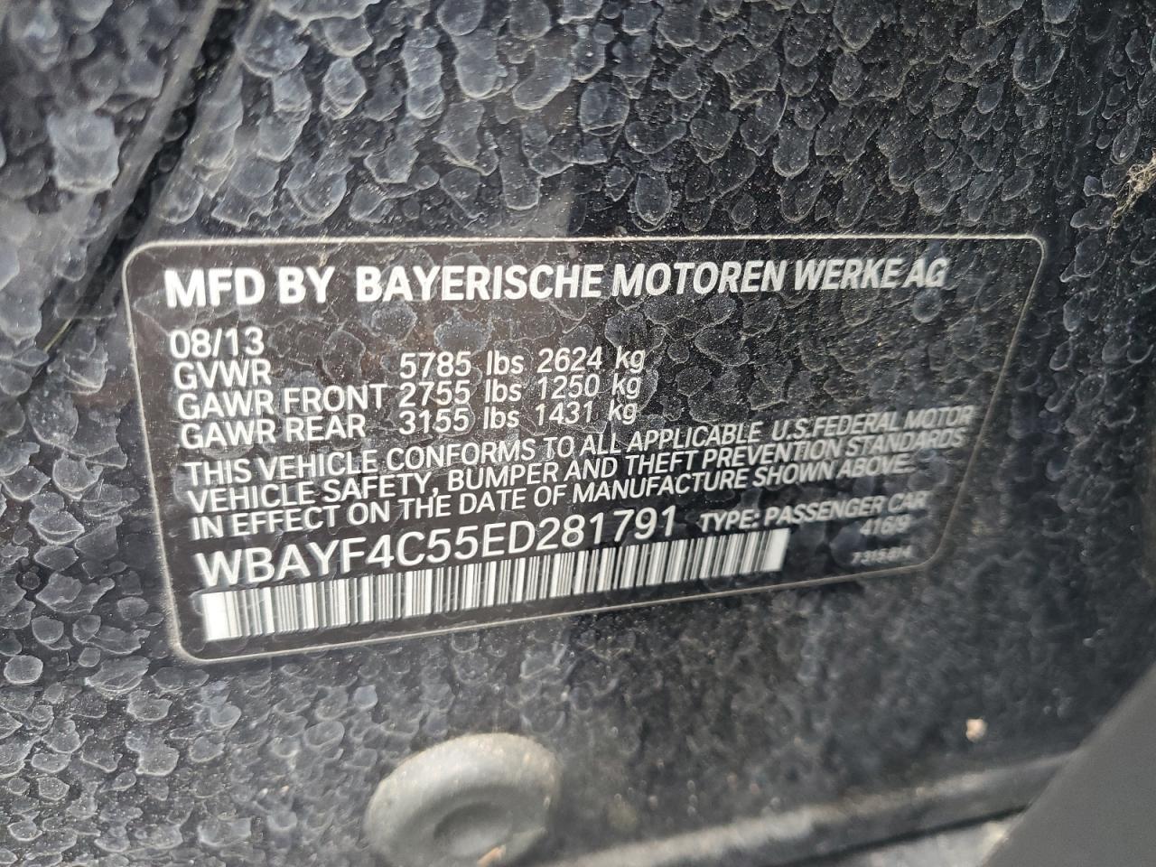 2014 BMW 740 Lxi VIN: WBAYF4C55ED281791 Lot: 64210005