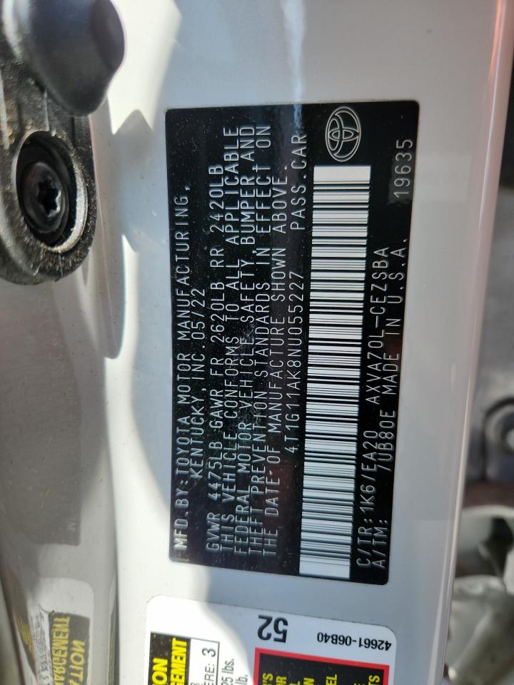 2022 Toyota Camry Se VIN: 4T1G11AK8NU055227 Lot: 65139155