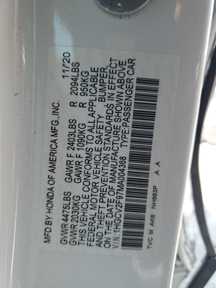 2021 Honda Accord Touring VIN: 1HGCV2F97MA004368 Lot: 64993415