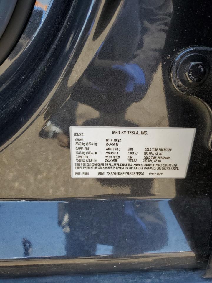 2024 Tesla Model Y VIN: 7SAYGDEE2RF059384 Lot: 63147645