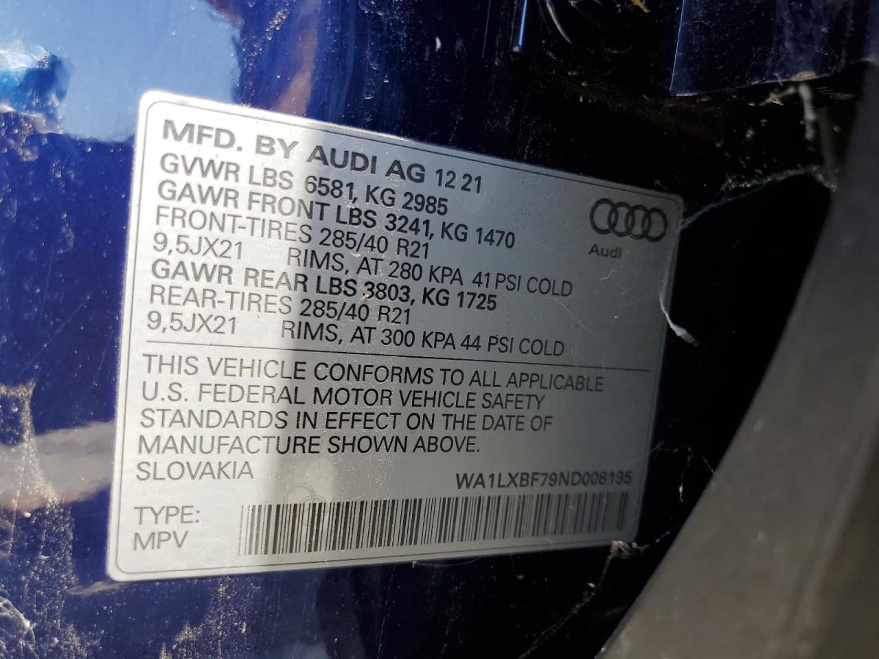2022 Audi Q7 Premium Plus VIN: WA1LXBF79ND008195 Lot: 63448735