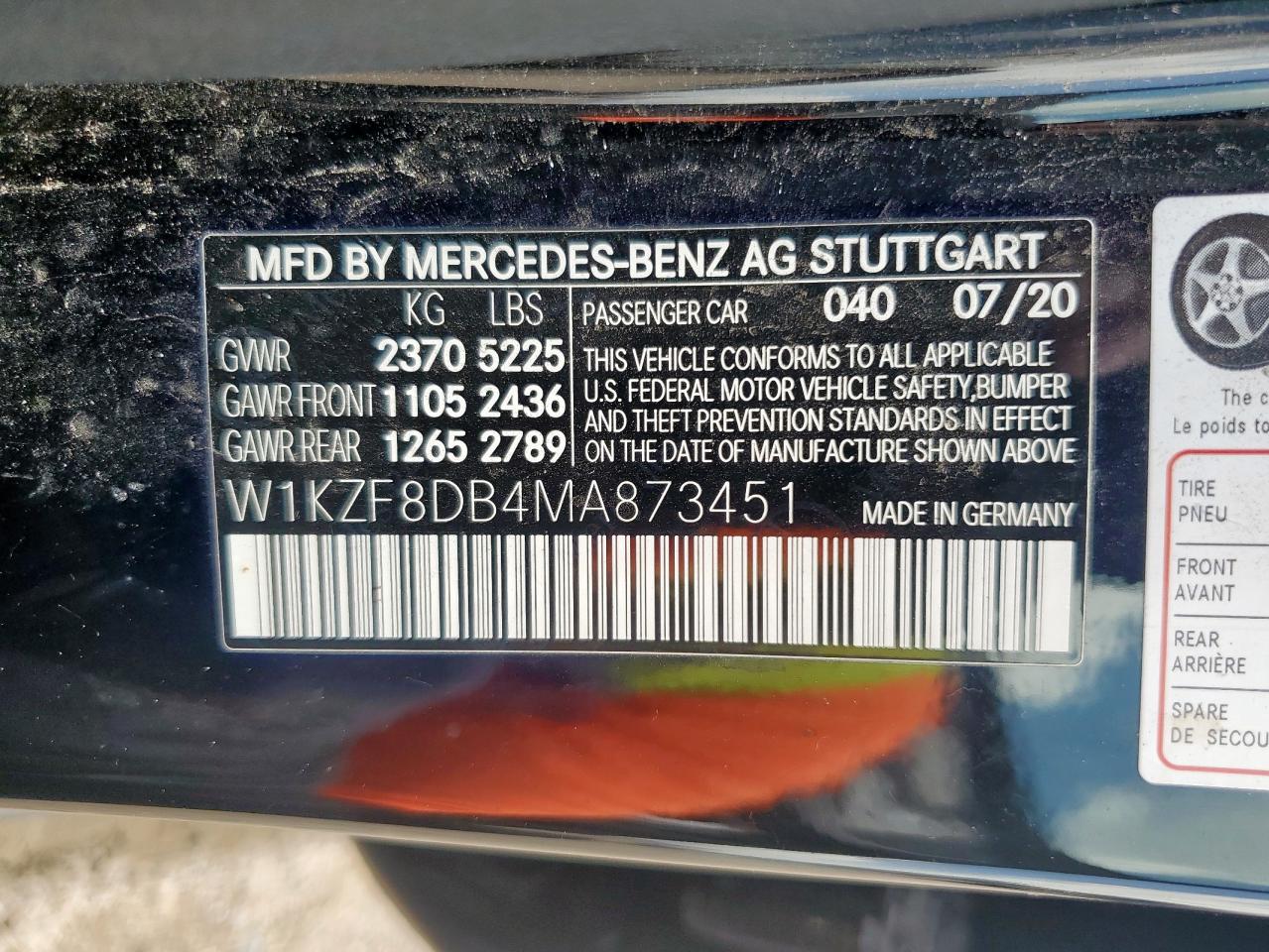 2021 Mercedes-Benz E 350 VIN: W1KZF8DB4MA873451 Lot: 64934945