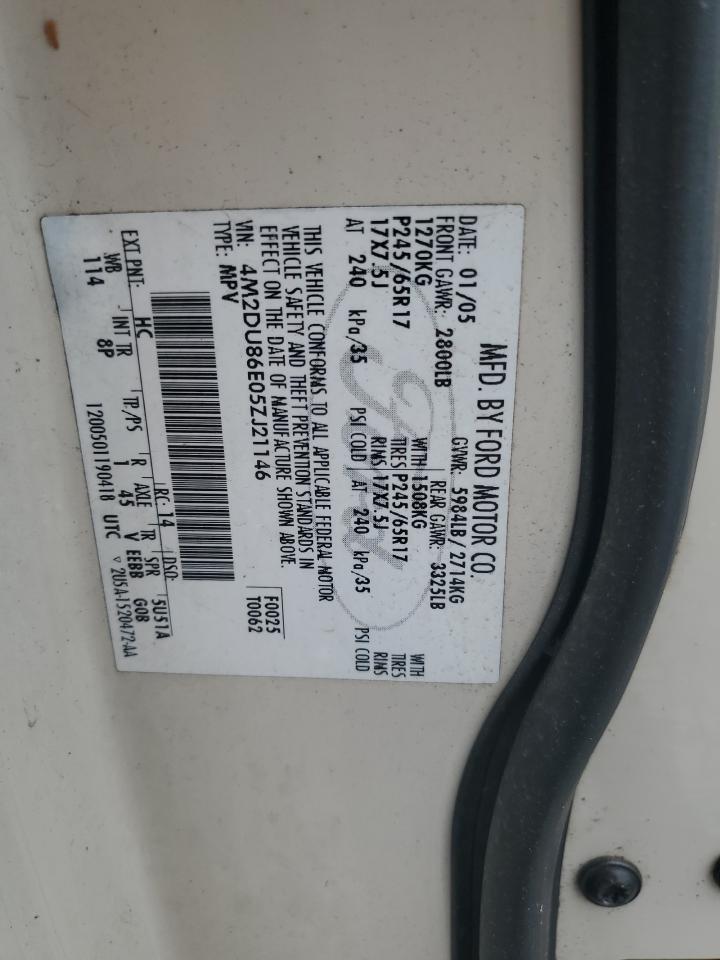 2005 Mercury Mountaineer VIN: 4M2DU86E05ZJ21146 Lot: 61967555