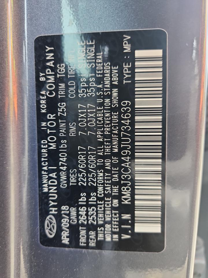 2018 Hyundai Tucson Sel VIN: KM8J3CA49JU734639 Lot: 63980835