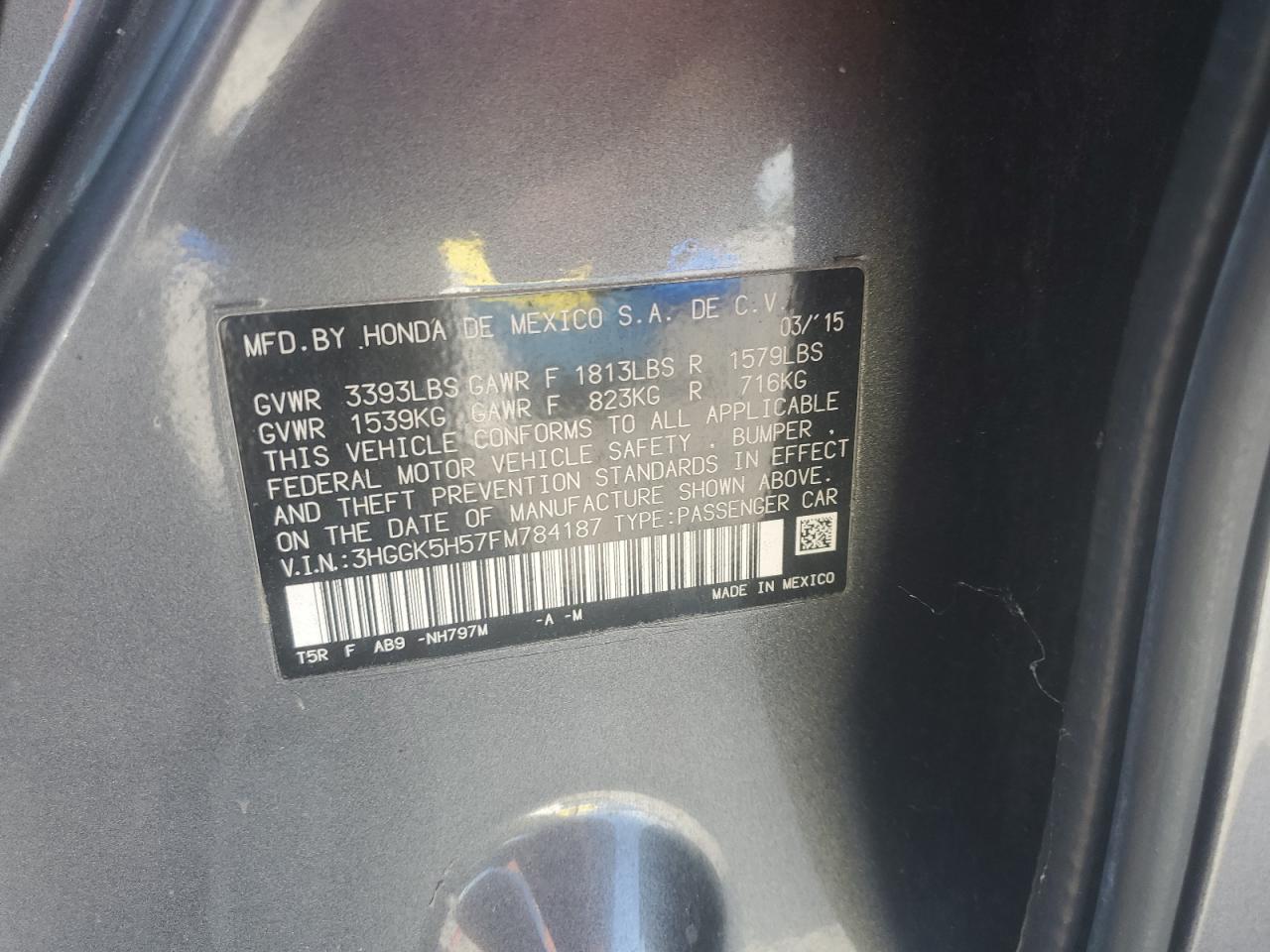 2015 Honda Fit Lx VIN: 3HGGK5H57FM784187 Lot: 64764785
