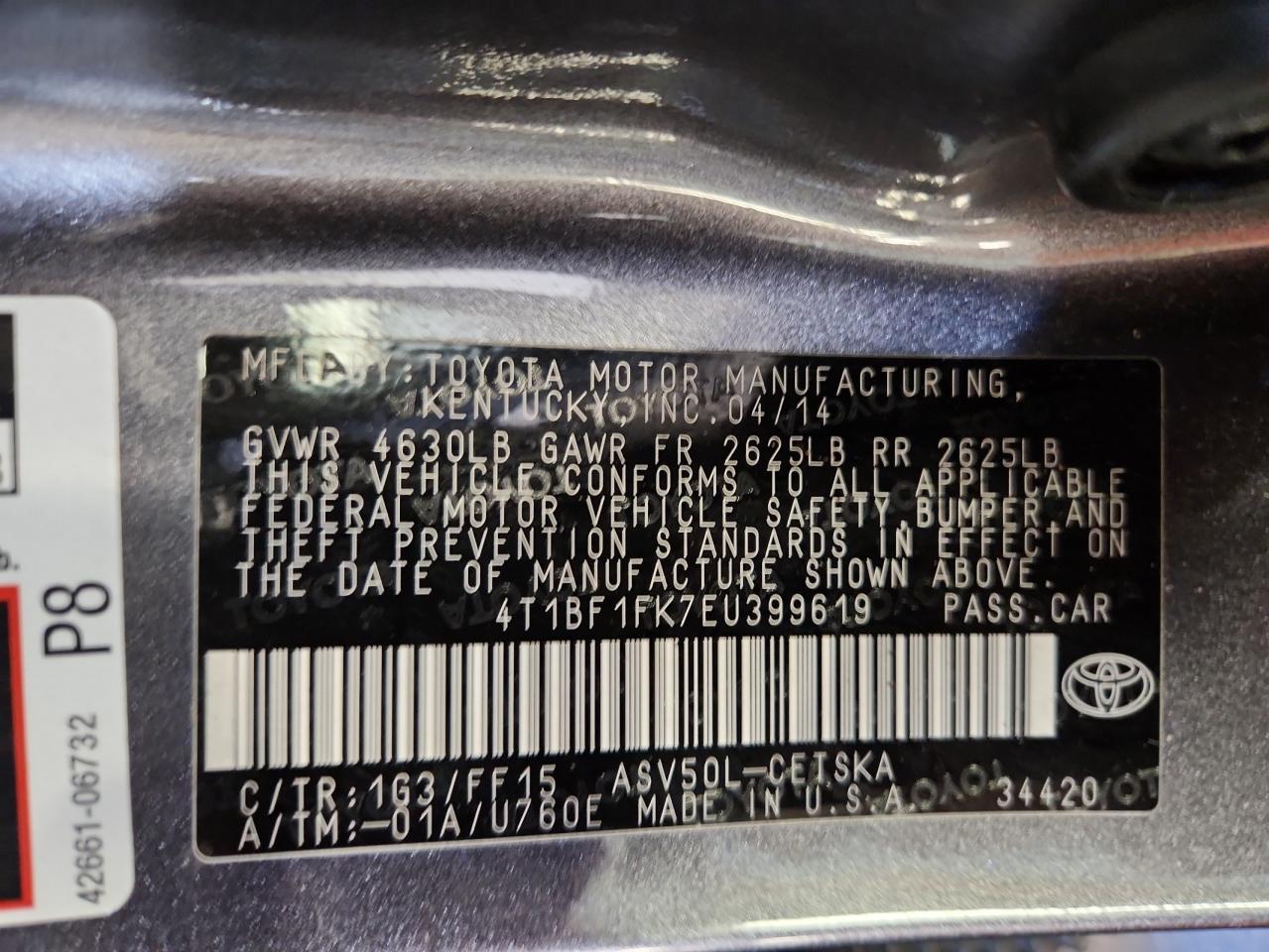 2014 Toyota Camry L VIN: 4T1BF1FK7EU399619 Lot: 65228765