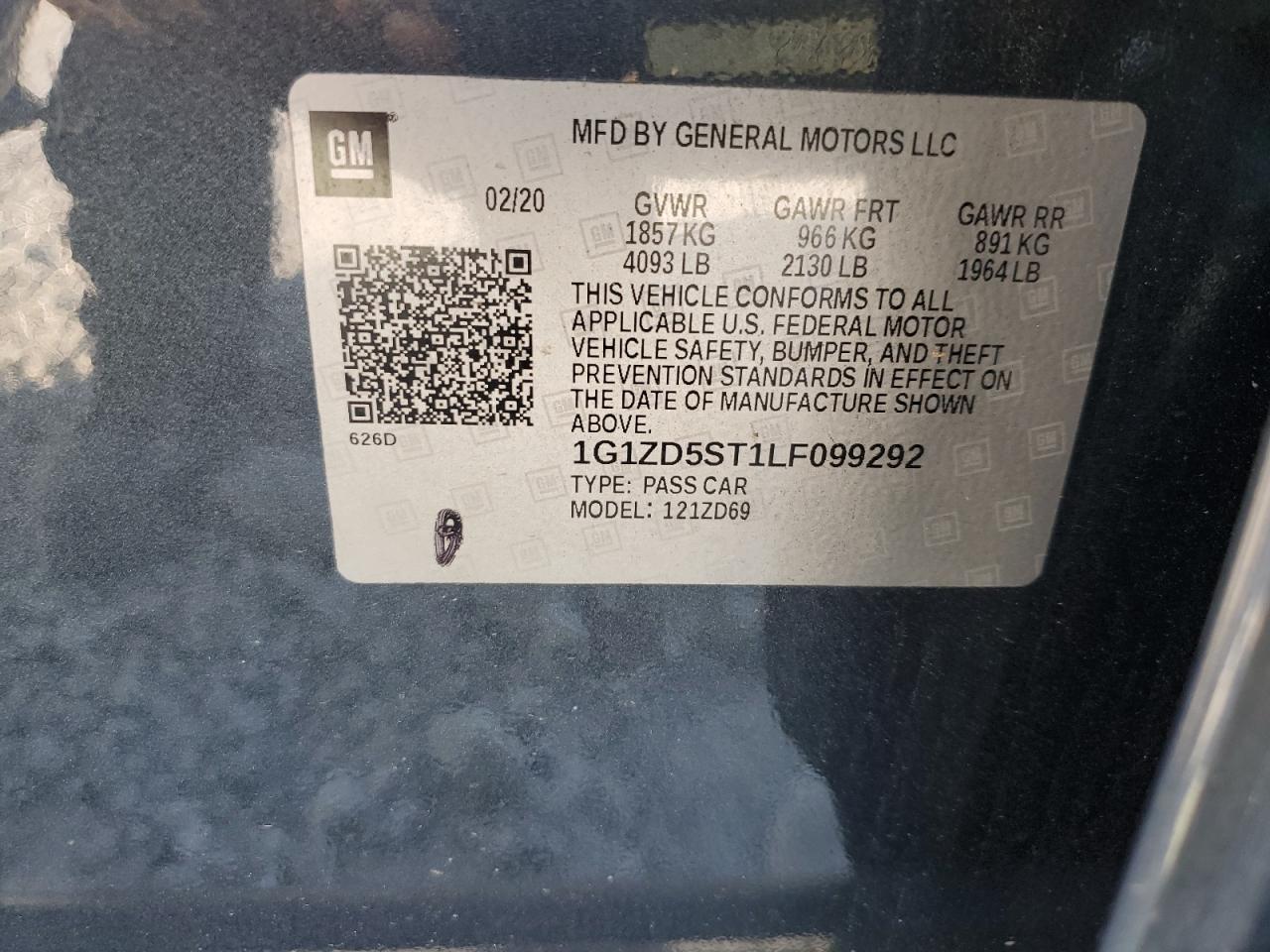 2020 Chevrolet Malibu Lt VIN: 1G1ZD5ST1LF099292 Lot: 63784535