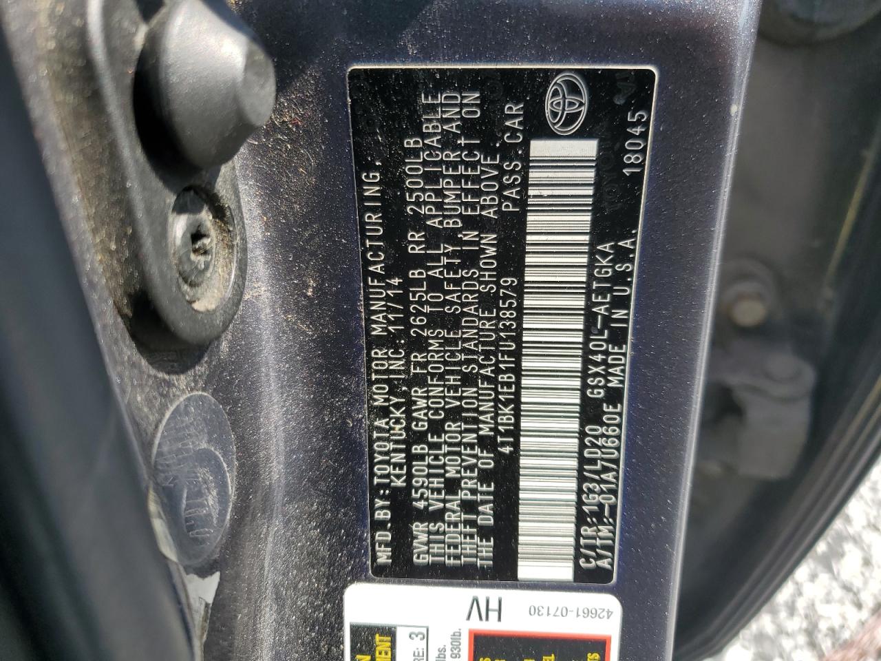 2015 Toyota Avalon Xle VIN: 4T1BK1EB1FU138579 Lot: 63466535