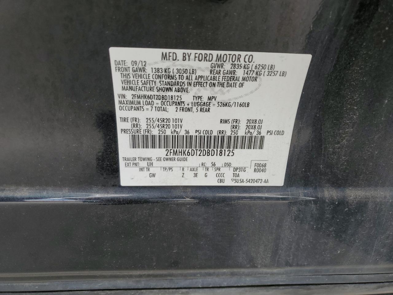 2013 Ford Flex Limited VIN: 2FMHK6DT2DBD18125 Lot: 62990145