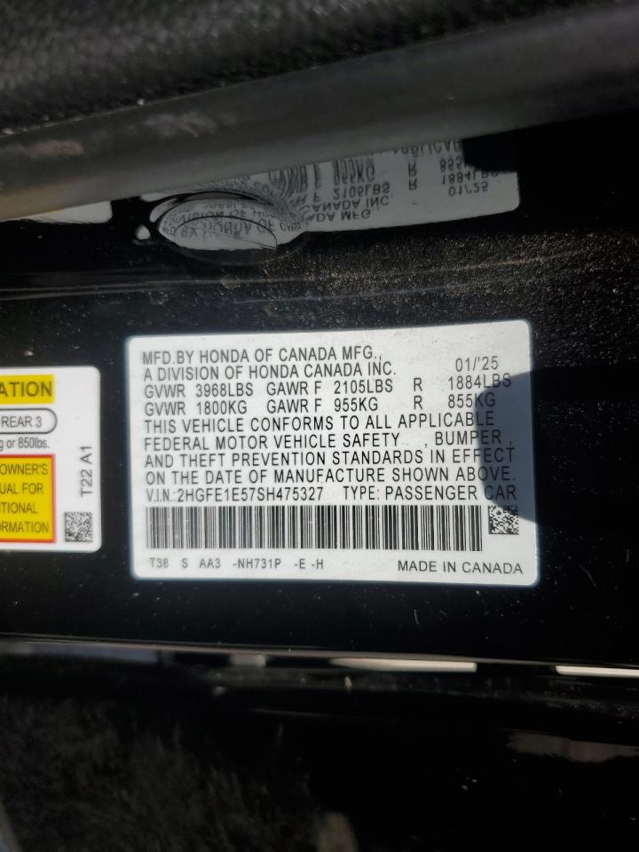 2025 Honda Civic Si VIN: 2HGFE1E57SH475327 Lot: 63438445