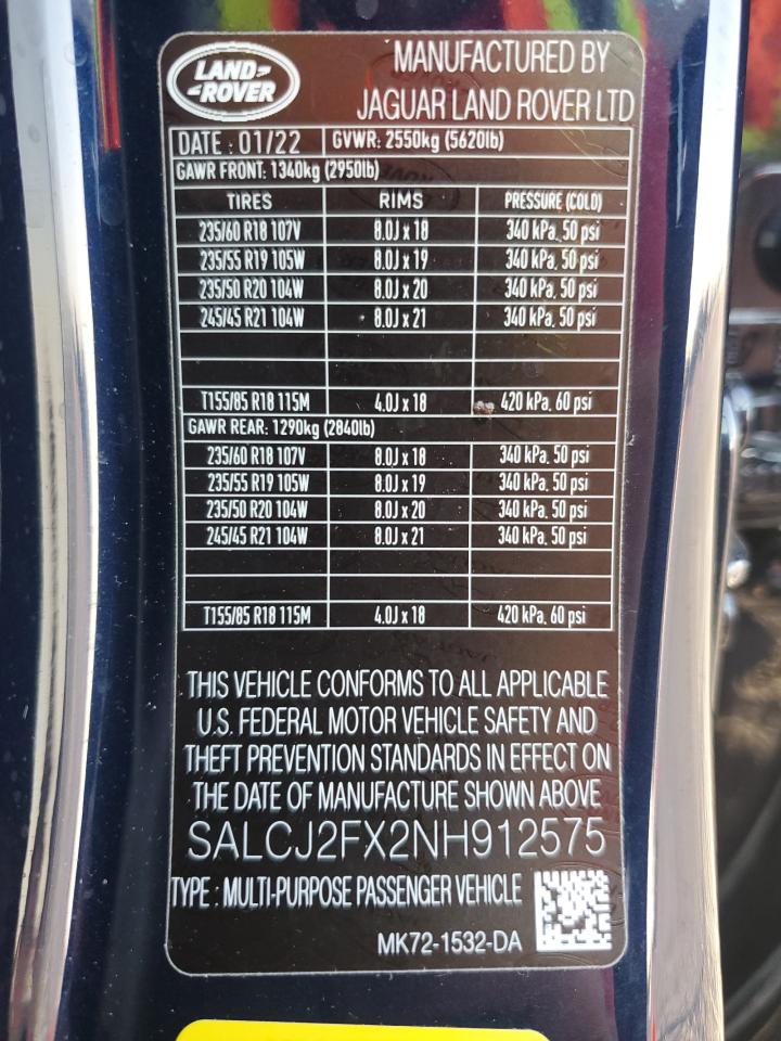2022 Land Rover Discovery Sport S VIN: SALCJ2FX2NH912575 Lot: 64289815