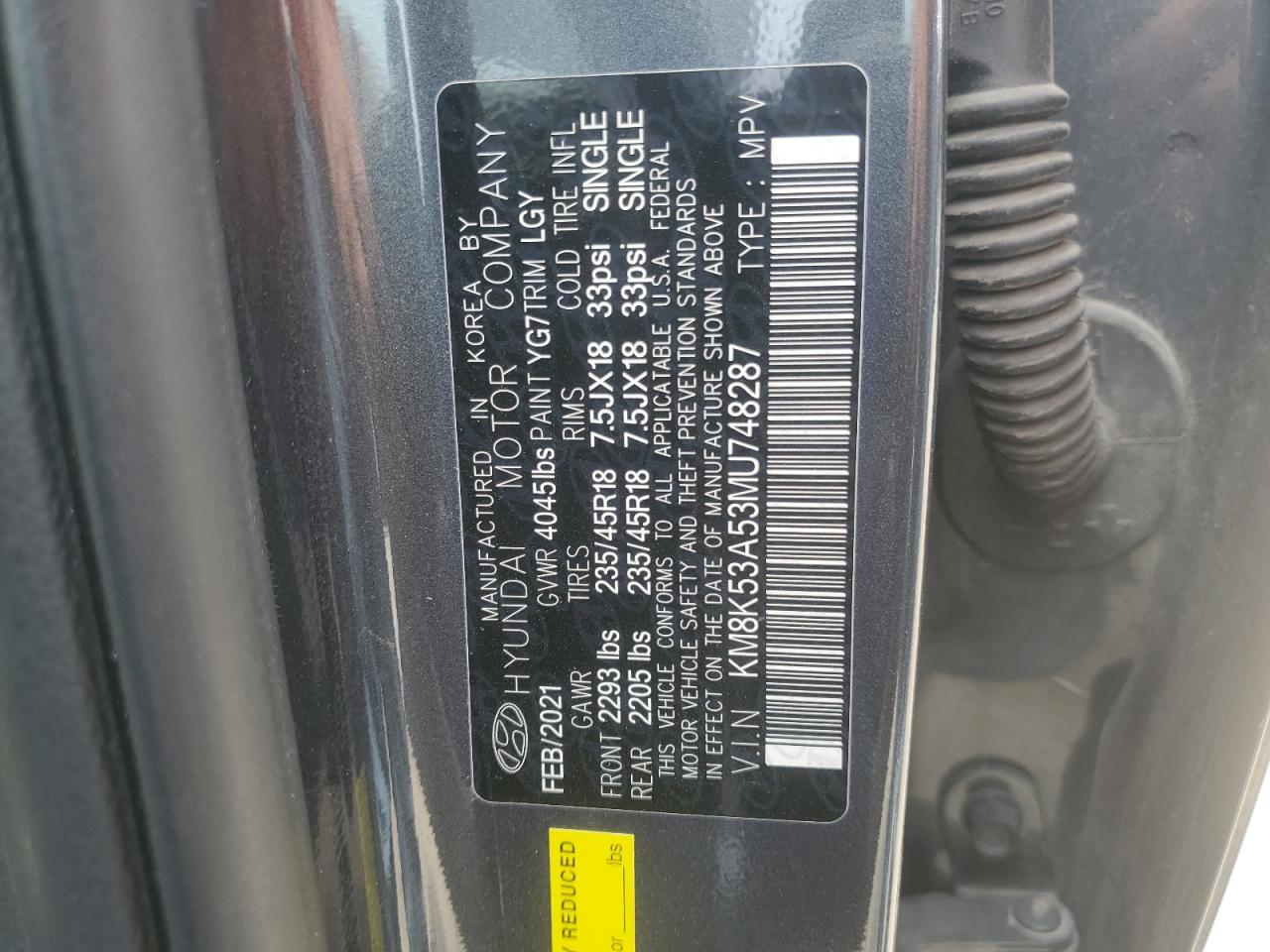 2021 Hyundai Kona Ultimate VIN: KM8K53A53MU748287 Lot: 66215665