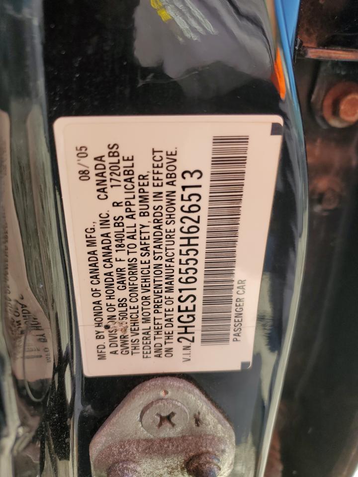 2005 Honda Civic Lx VIN: 2HGES16555H626513 Lot: 65788615