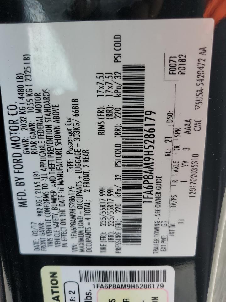 2017 Ford Mustang VIN: 1FA6P8AM9H5286179 Lot: 64785145