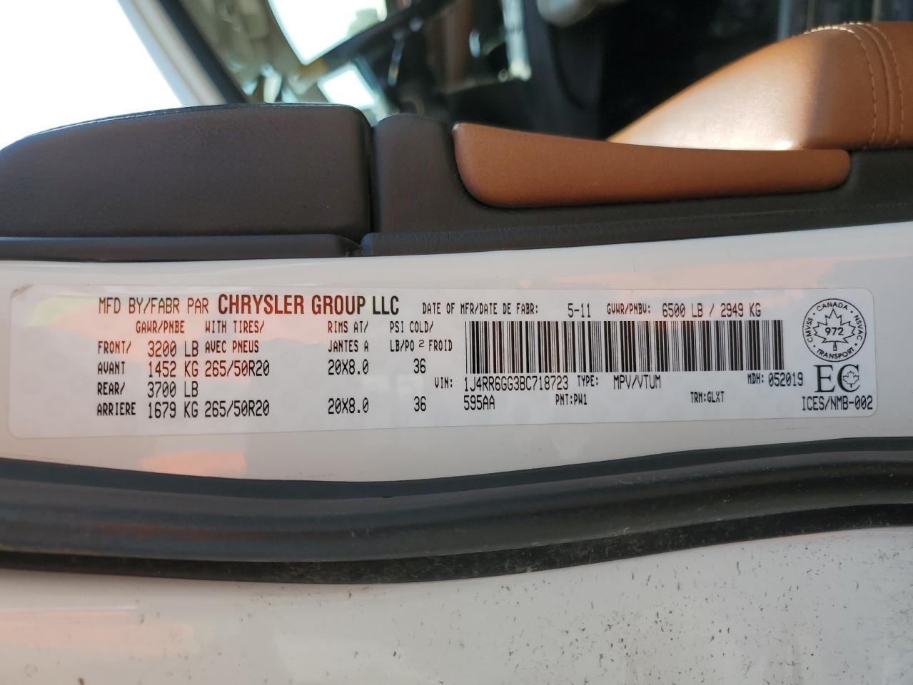2011 Jeep Grand Cherokee Overland VIN: 1J4RR6GG3BC718723 Lot: 64975275